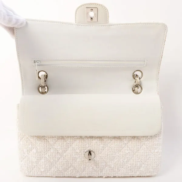 Chanel Around 2003 Made Tweed Classic Flap Chain Bag 25Cm White