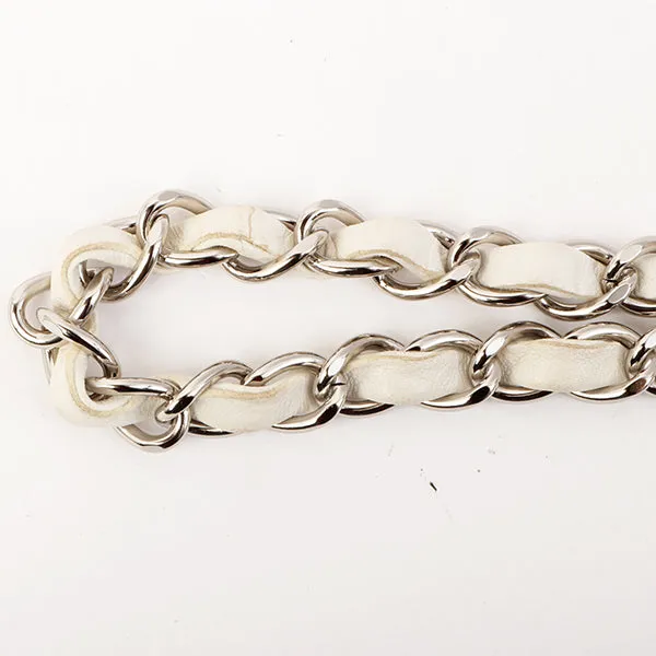 Chanel Around 2003 Made Tweed Classic Flap Chain Bag 25Cm White