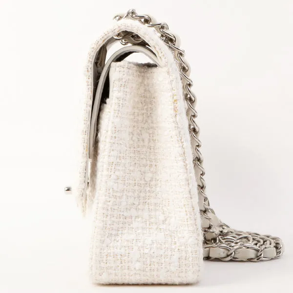 Chanel Around 2003 Made Tweed Classic Flap Chain Bag 25Cm White