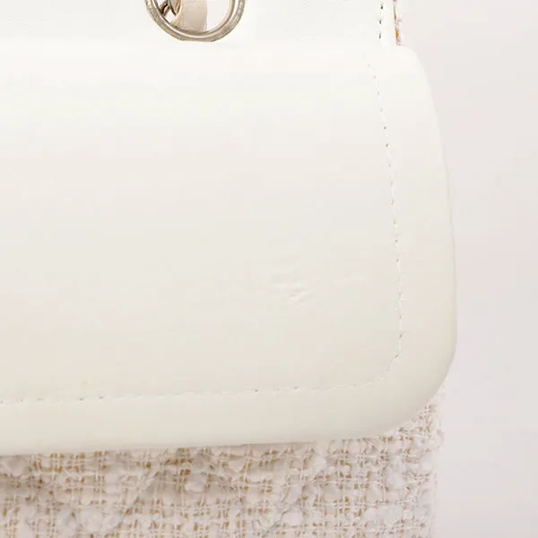 Chanel Around 2003 Made Tweed Classic Flap Chain Bag 25Cm White