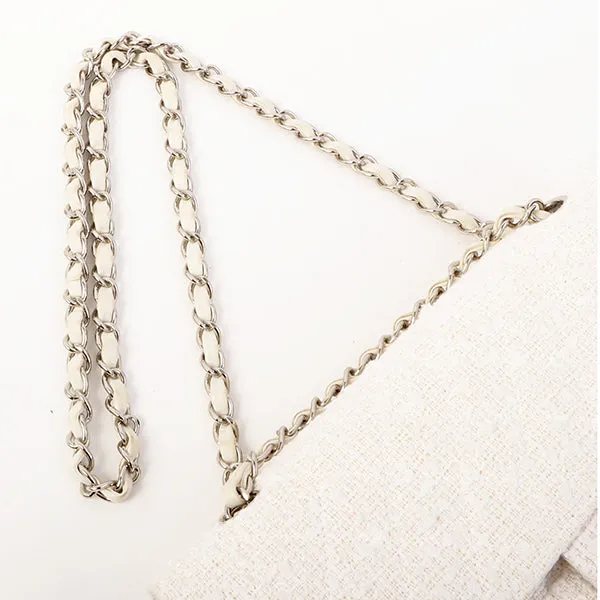Chanel Around 2003 Made Tweed Classic Flap Chain Bag 25Cm White