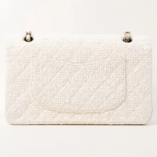 Chanel Around 2003 Made Tweed Classic Flap Chain Bag 25Cm White