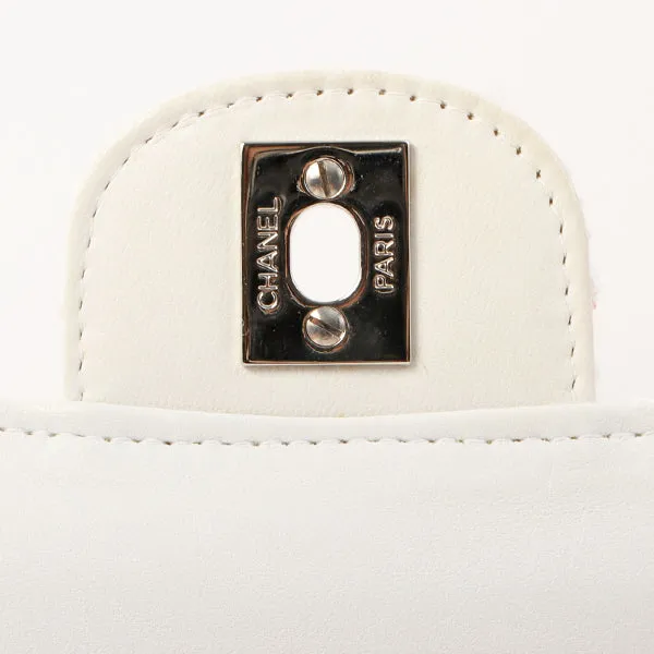 Chanel Around 2003 Made Tweed Classic Flap Chain Bag 25Cm White