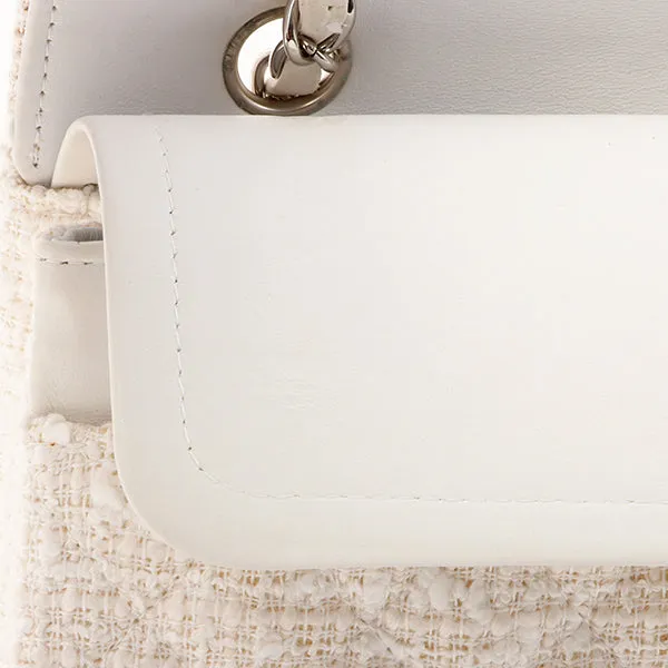 Chanel Around 2003 Made Tweed Classic Flap Chain Bag 25Cm White