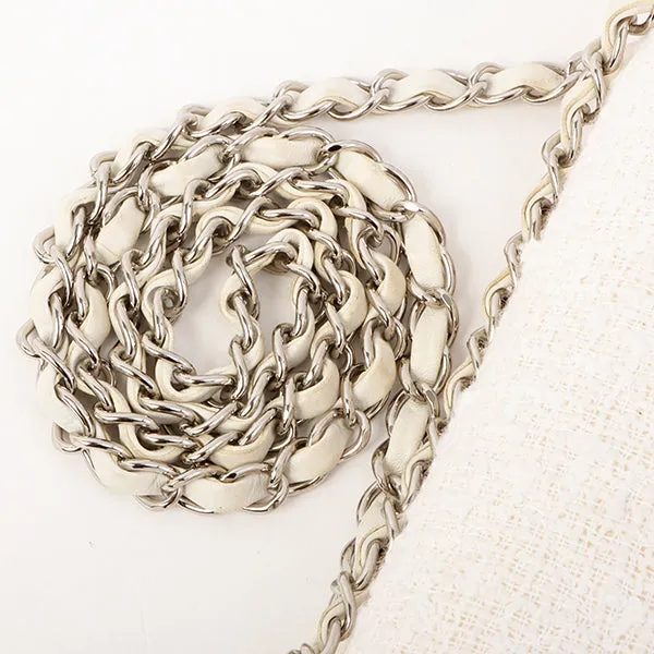 Chanel Around 2003 Made Tweed Classic Flap Chain Bag 25Cm White