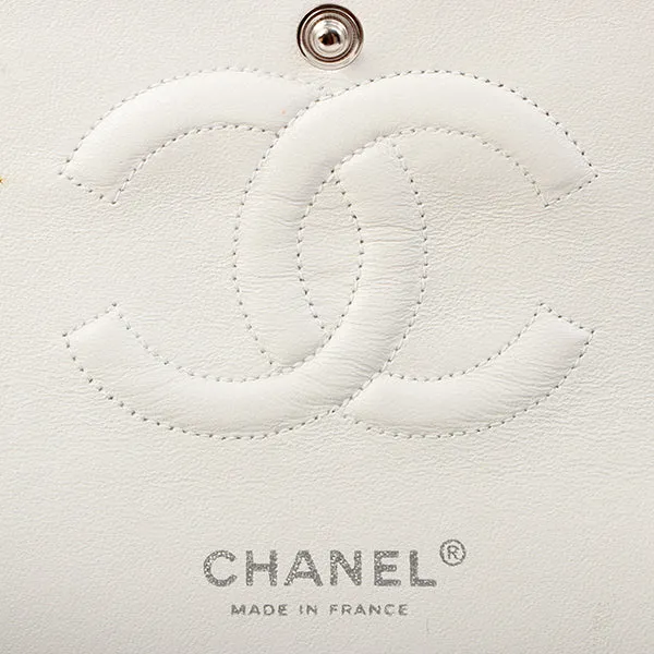 Chanel Around 2003 Made Tweed Classic Flap Chain Bag 25Cm White
