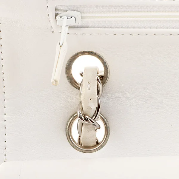 Chanel Around 2003 Made Tweed Classic Flap Chain Bag 25Cm White