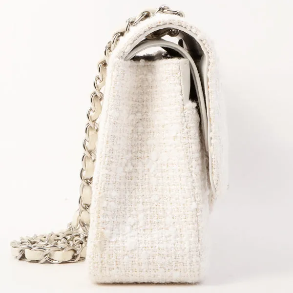 Chanel Around 2003 Made Tweed Classic Flap Chain Bag 25Cm White