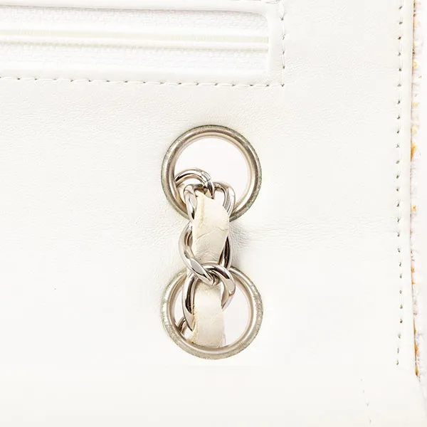 Chanel Around 2003 Made Tweed Classic Flap Chain Bag 25Cm White
