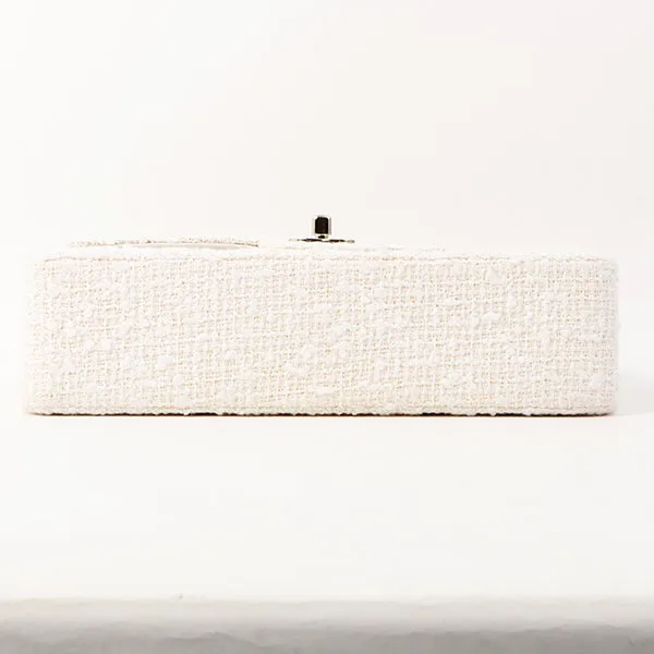 Chanel Around 2003 Made Tweed Classic Flap Chain Bag 25Cm White