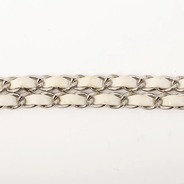 Chanel Around 2003 Made Tweed Classic Flap Chain Bag 25Cm White