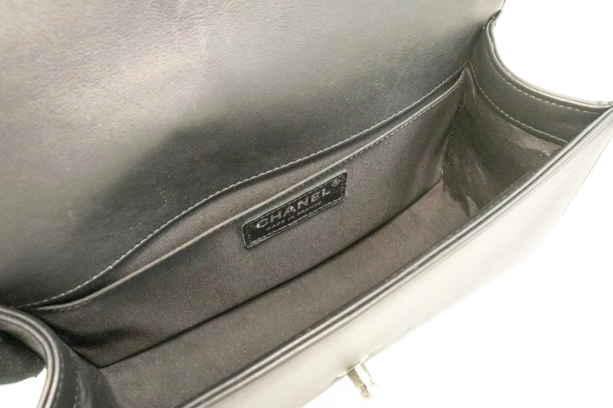 CHANEL Boy Chain Shoulder Bag Black Quilted Flap Calfskin Leather