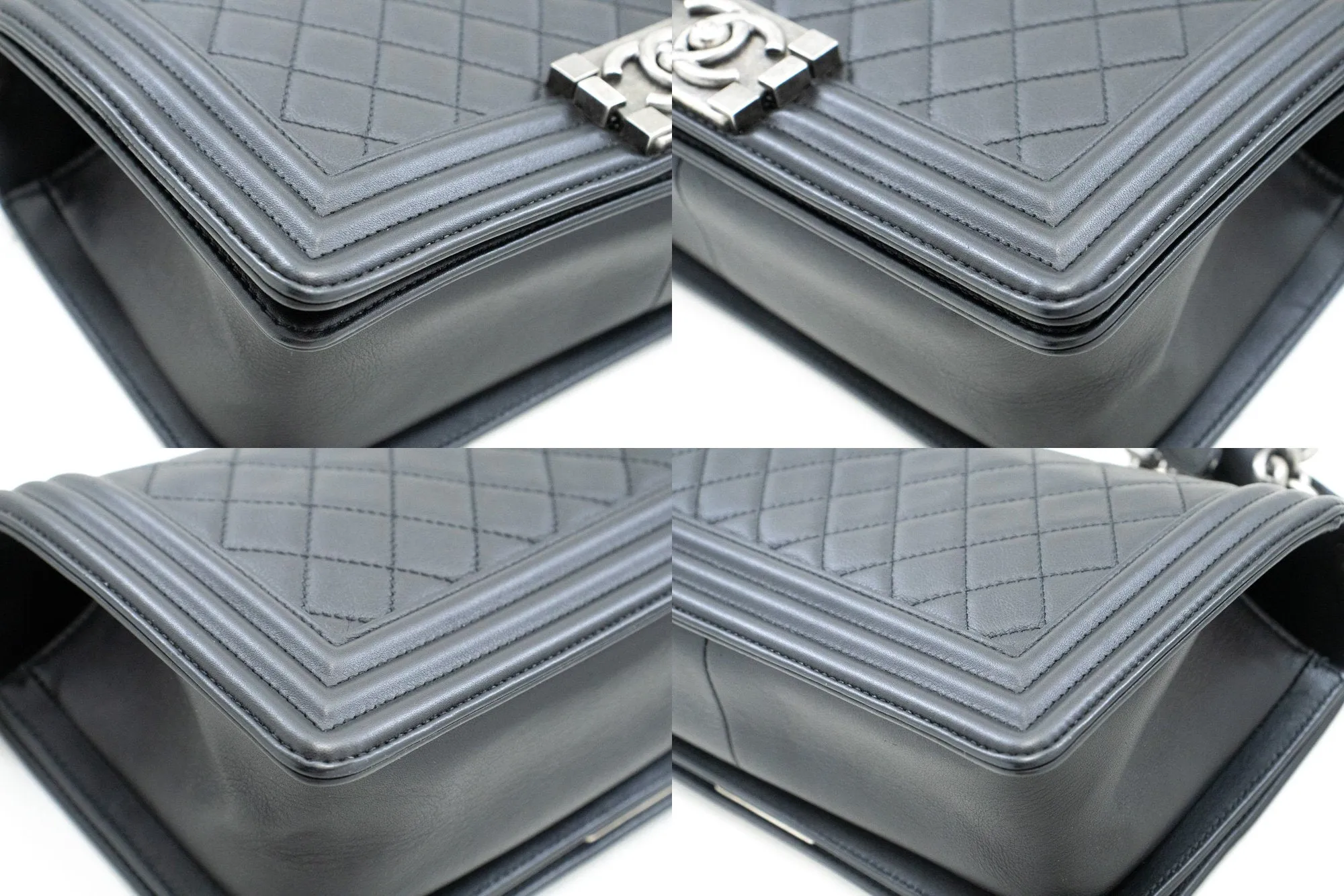 CHANEL Boy Chain Shoulder Bag Black Quilted Flap Calfskin Leather