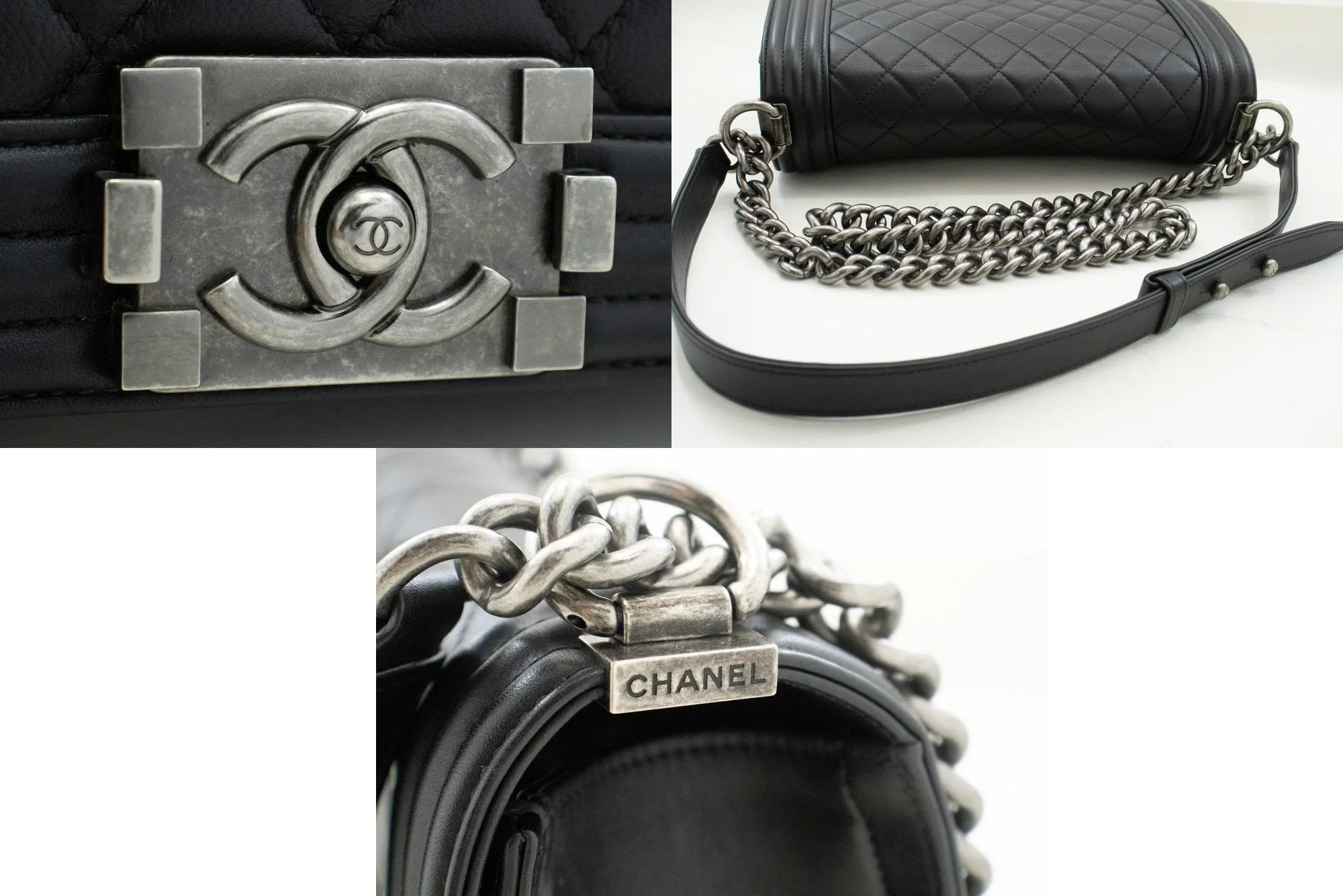 CHANEL Boy Chain Shoulder Bag Black Quilted Flap Calfskin Leather