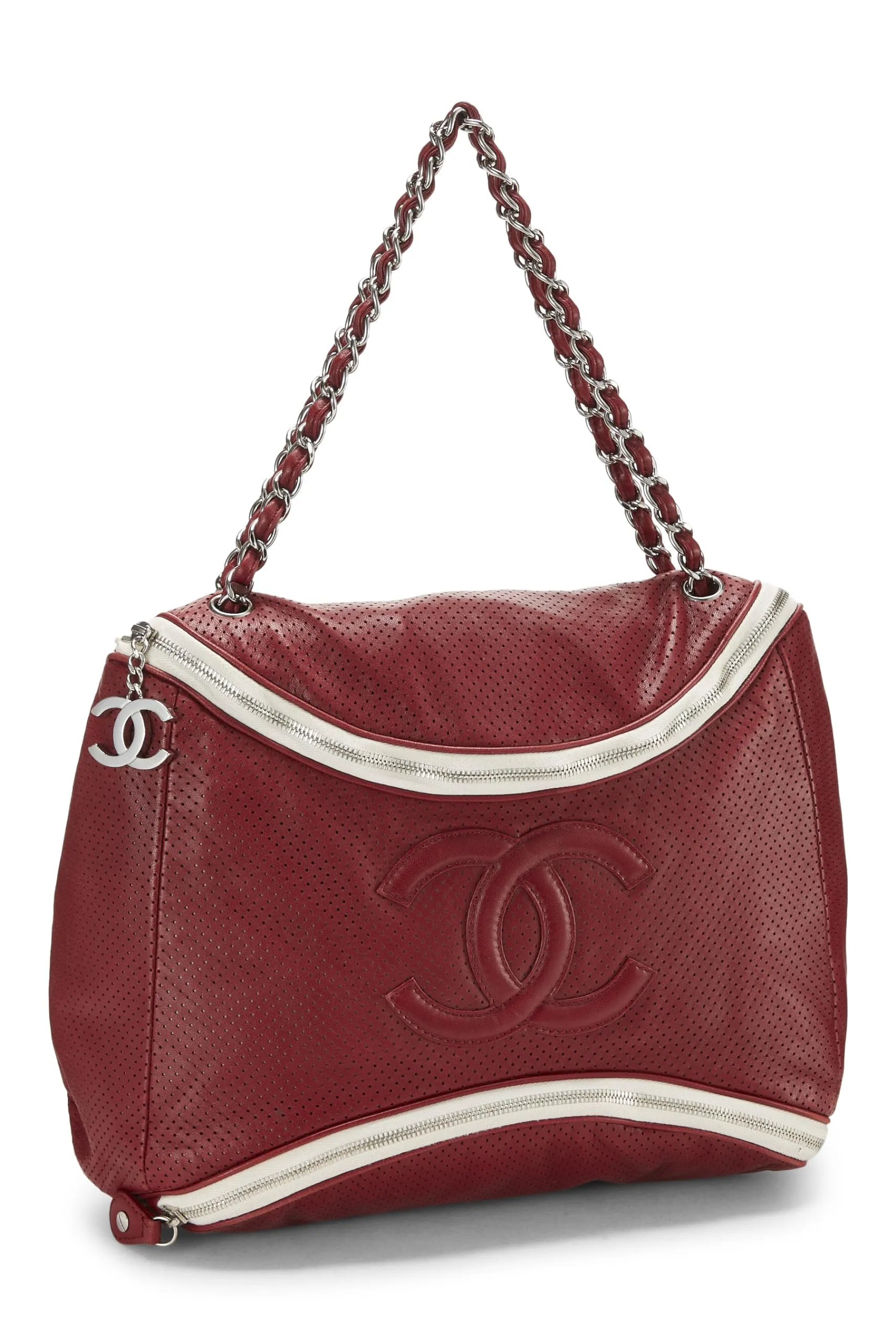 Chanel,  Burgundy Perforated Leather 'CC' Tote, Red