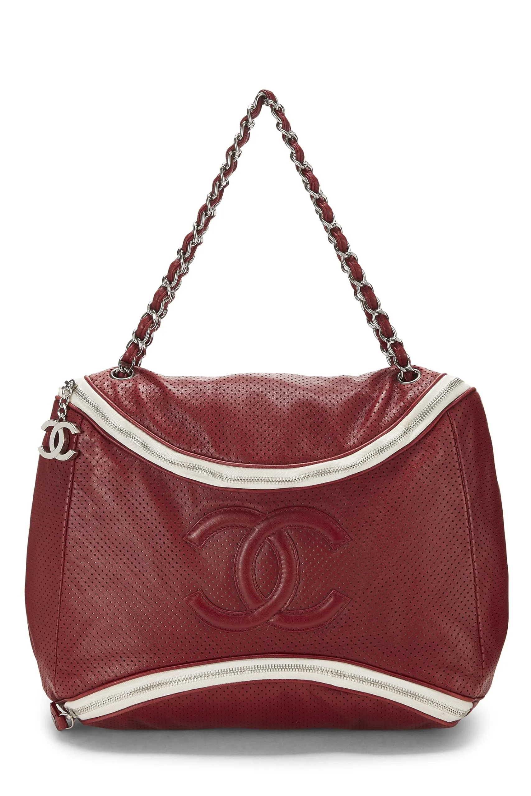 Chanel,  Burgundy Perforated Leather 'CC' Tote, Red