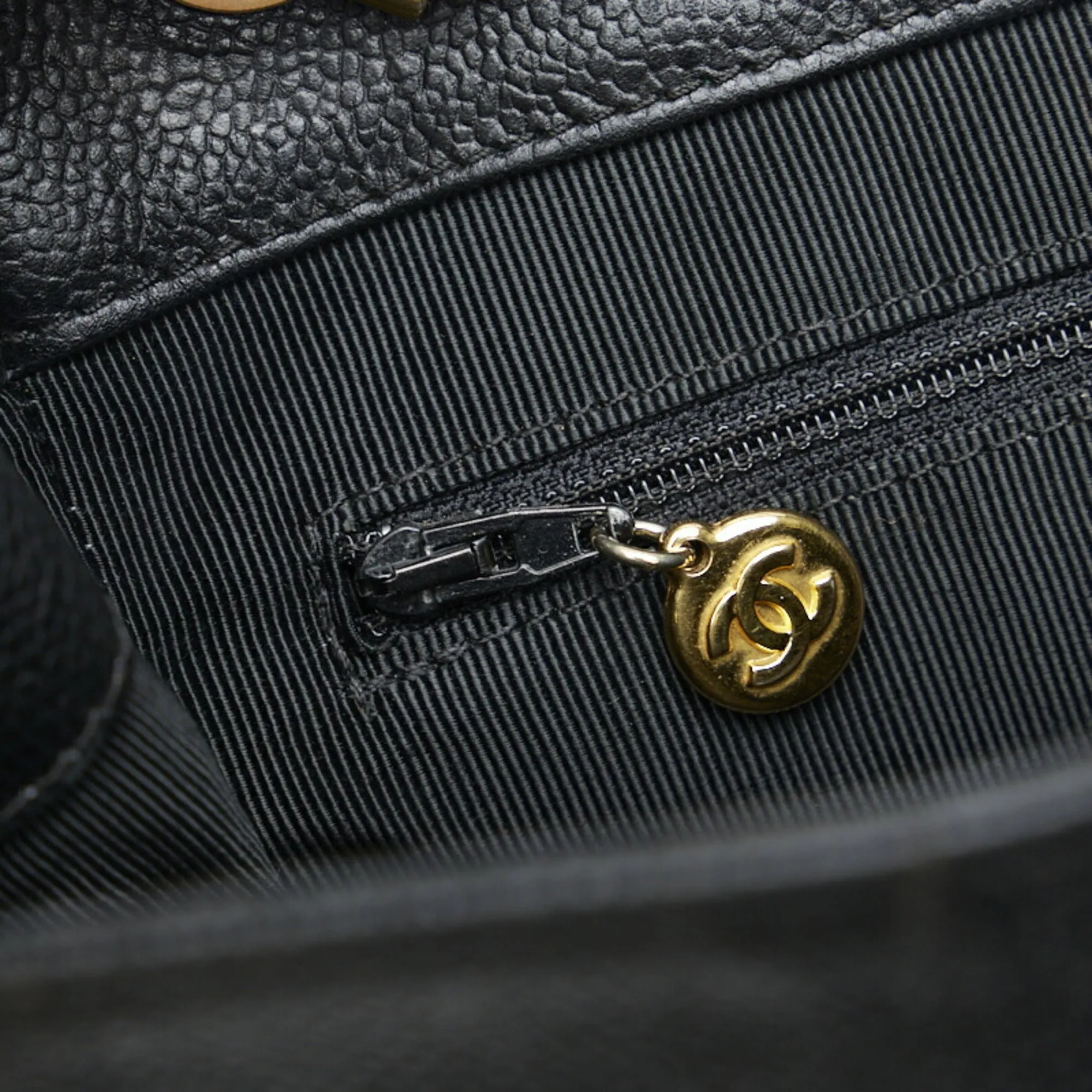 CHANEL coco mark handbag tote bag black gold matte caviar skin ladies