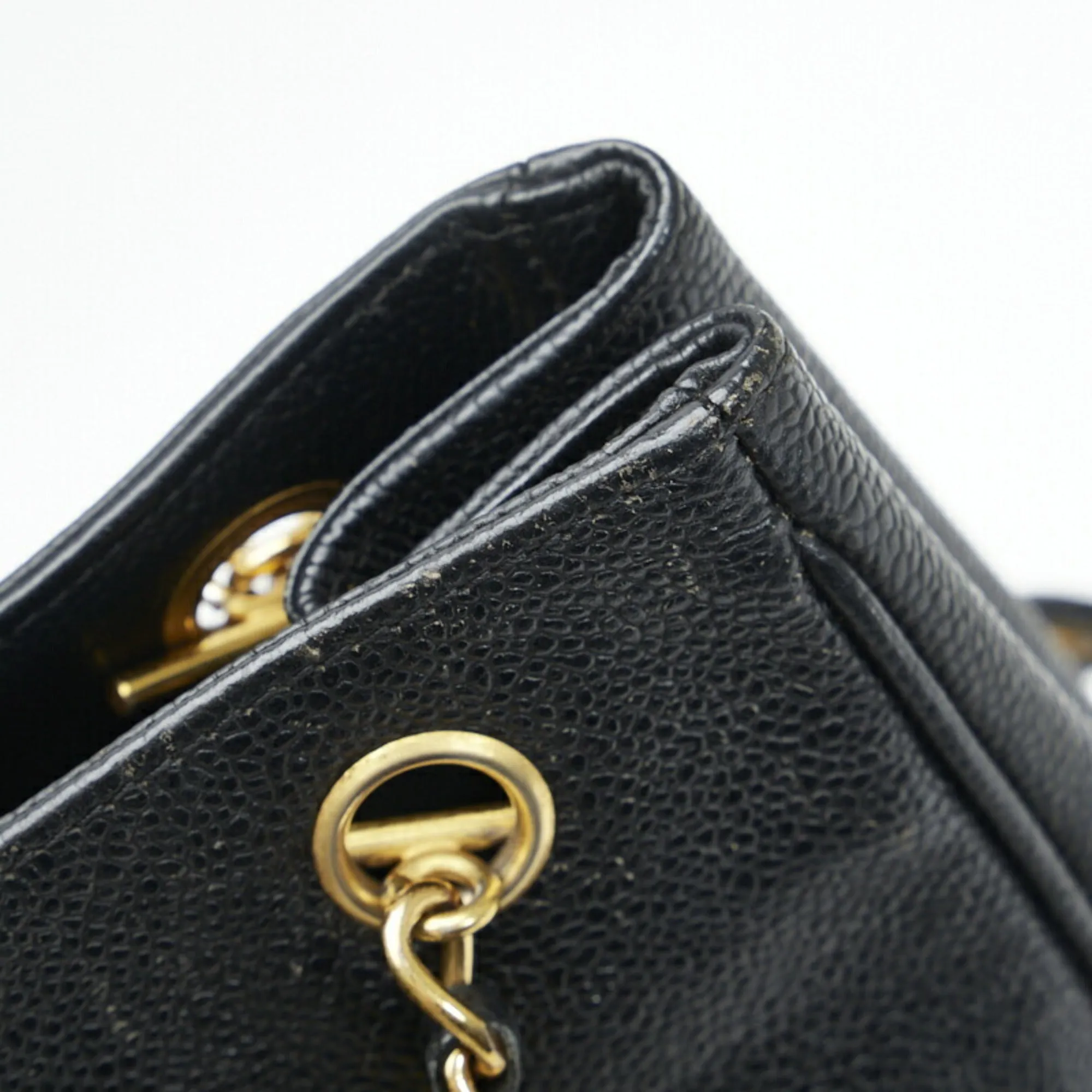 CHANEL coco mark handbag tote bag black gold matte caviar skin ladies