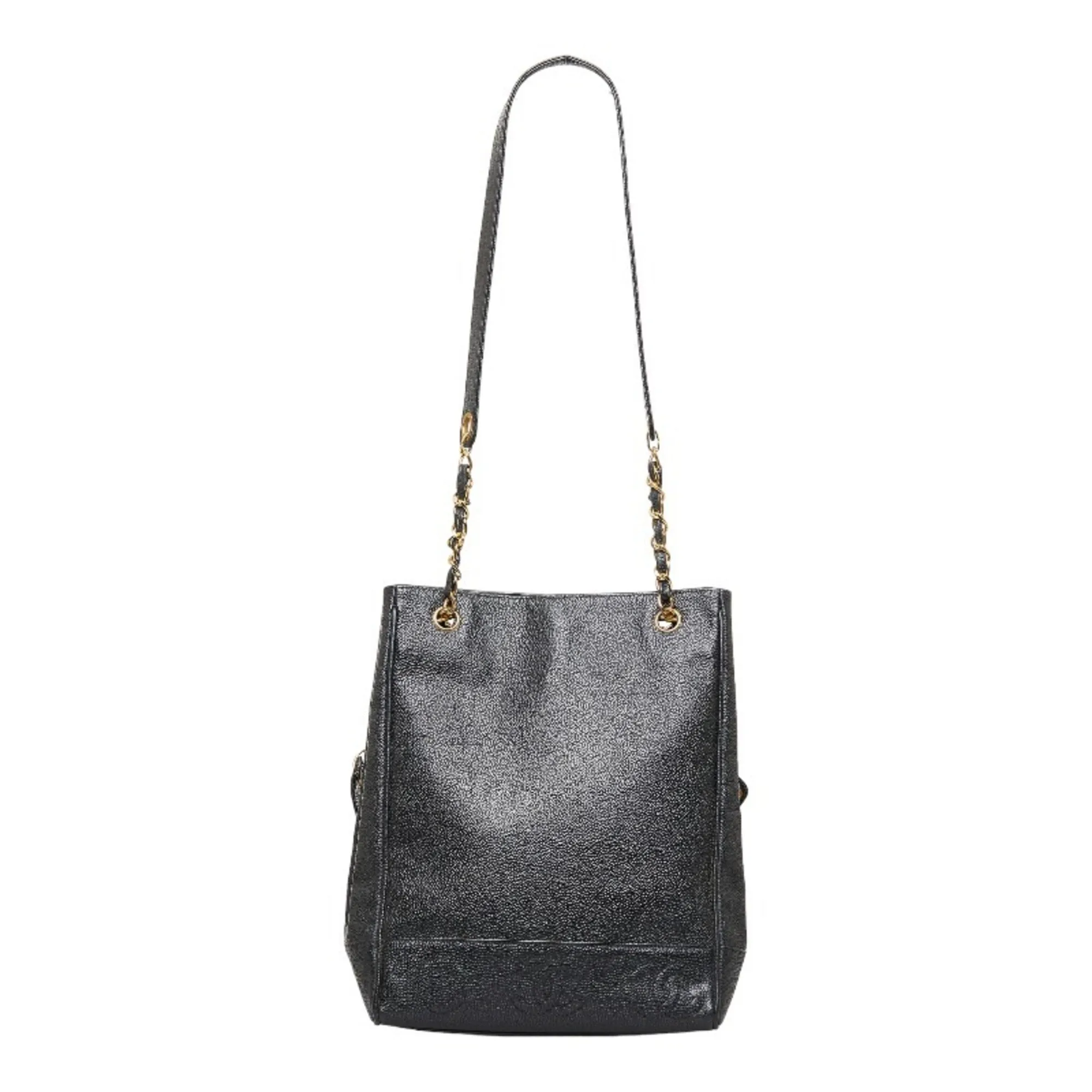 CHANEL coco mark handbag tote bag black gold matte caviar skin ladies