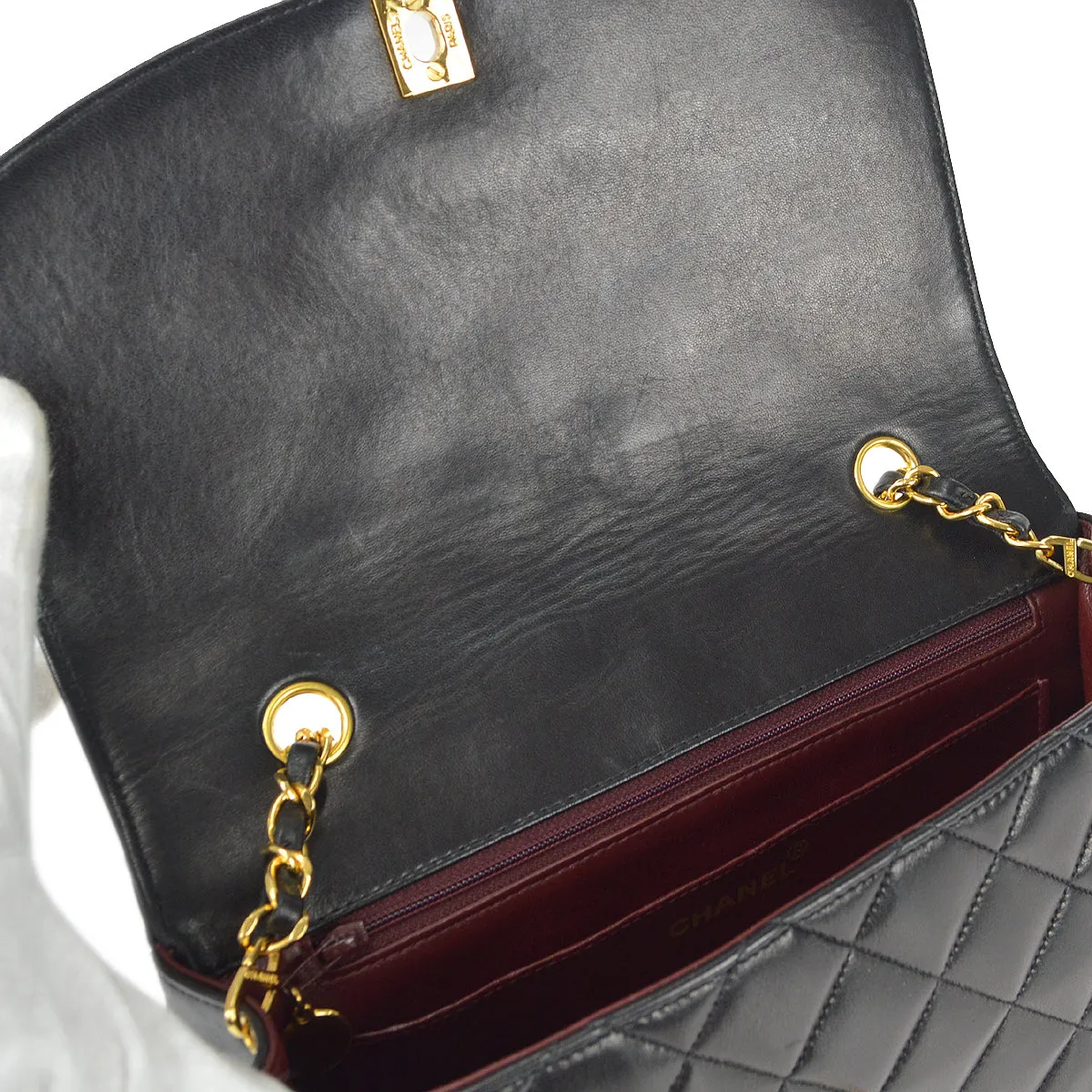 CHANEL Medium Diana Chain Shoulder Bag Black Lambskin 97552