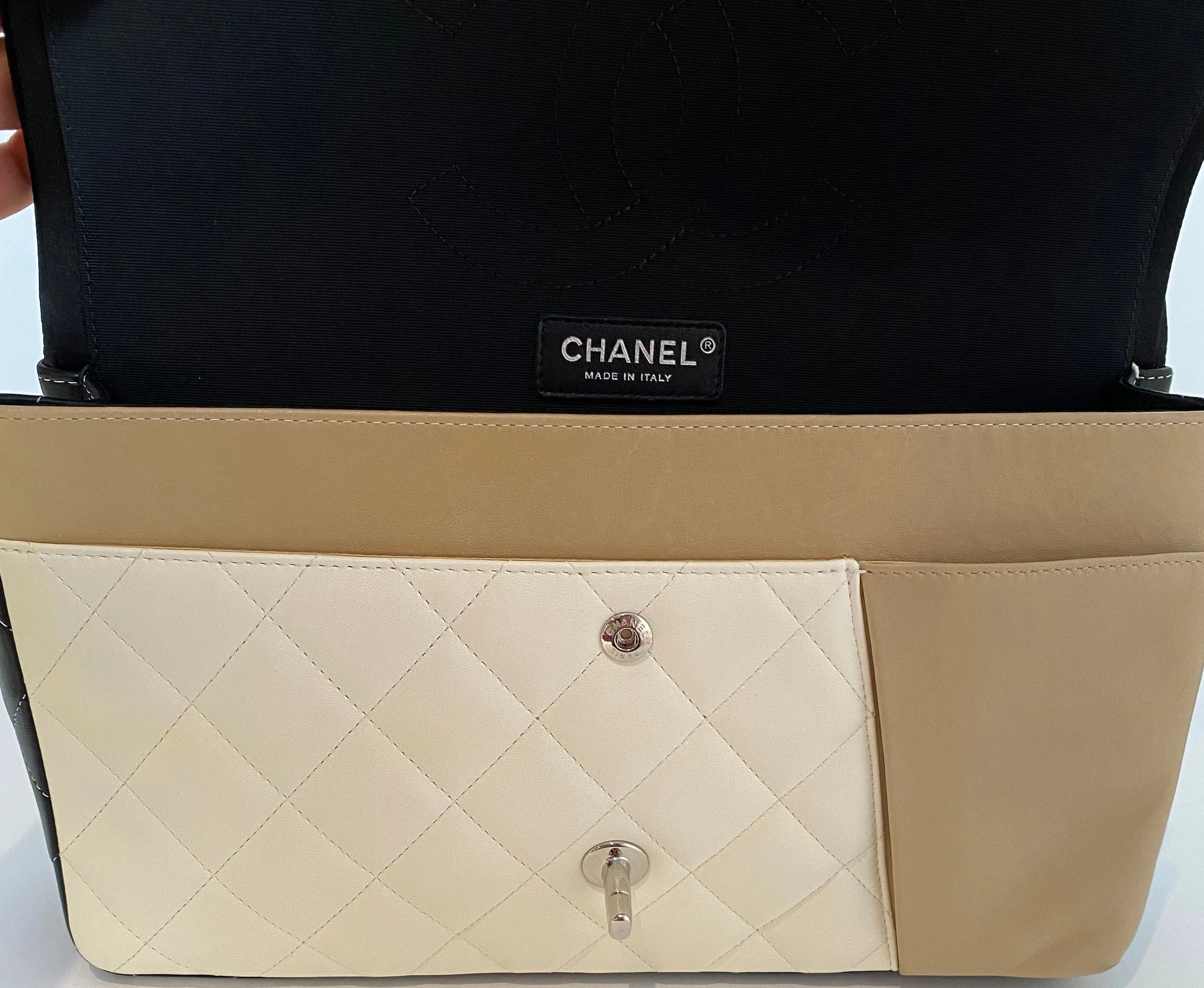 Chanel White/Beige/Black Lambskin Quilted Colorblock Double Flap Jumbo