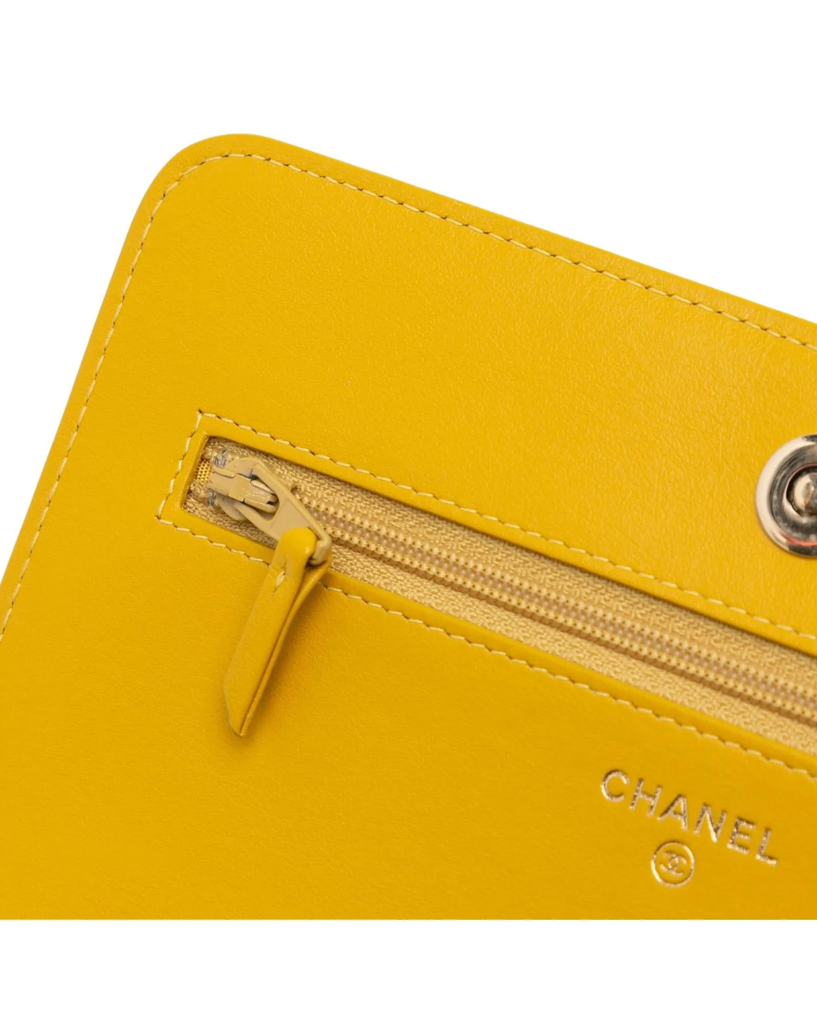 Chevron Quilted Leather Wallet On Chain