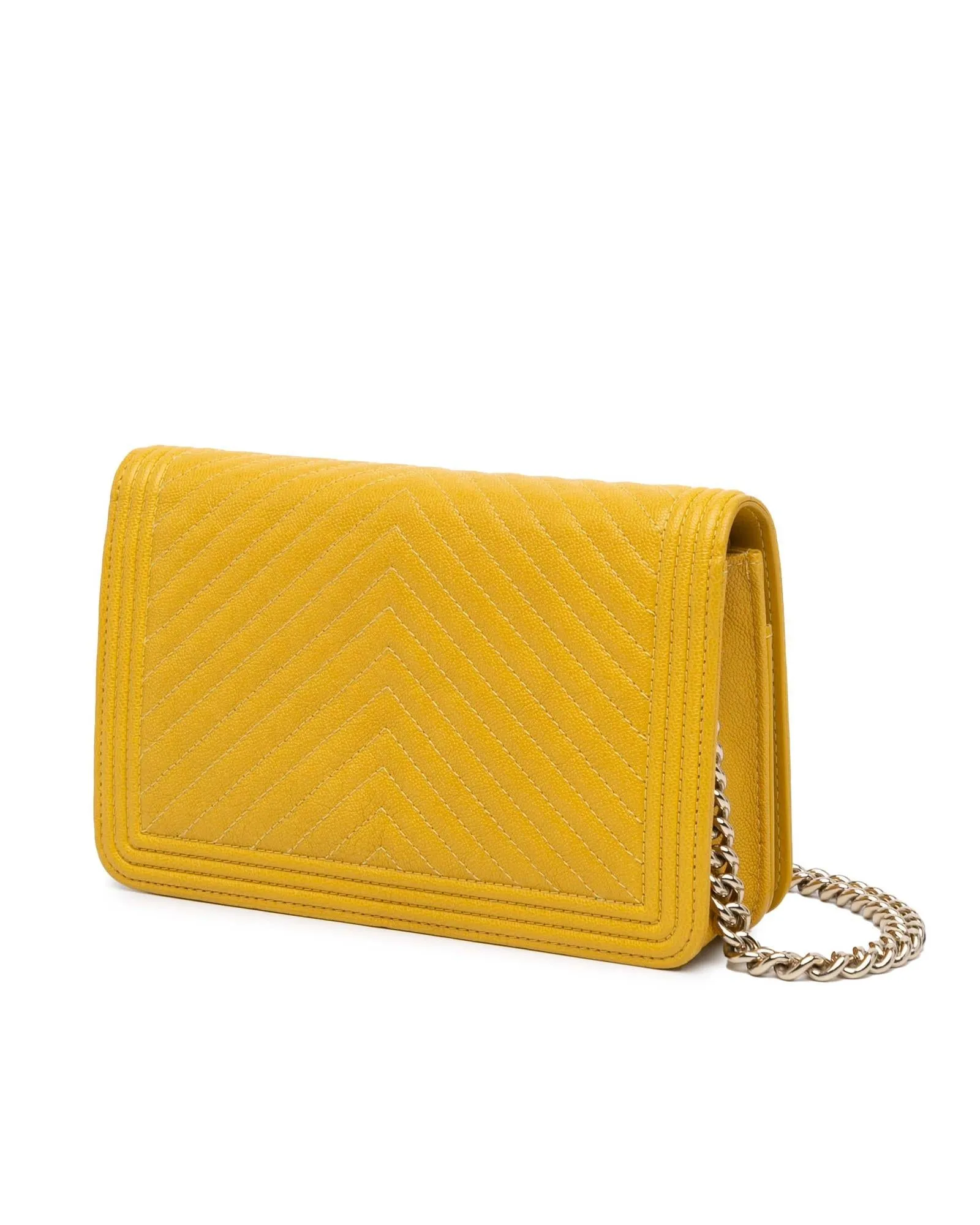 Chevron Quilted Leather Wallet On Chain