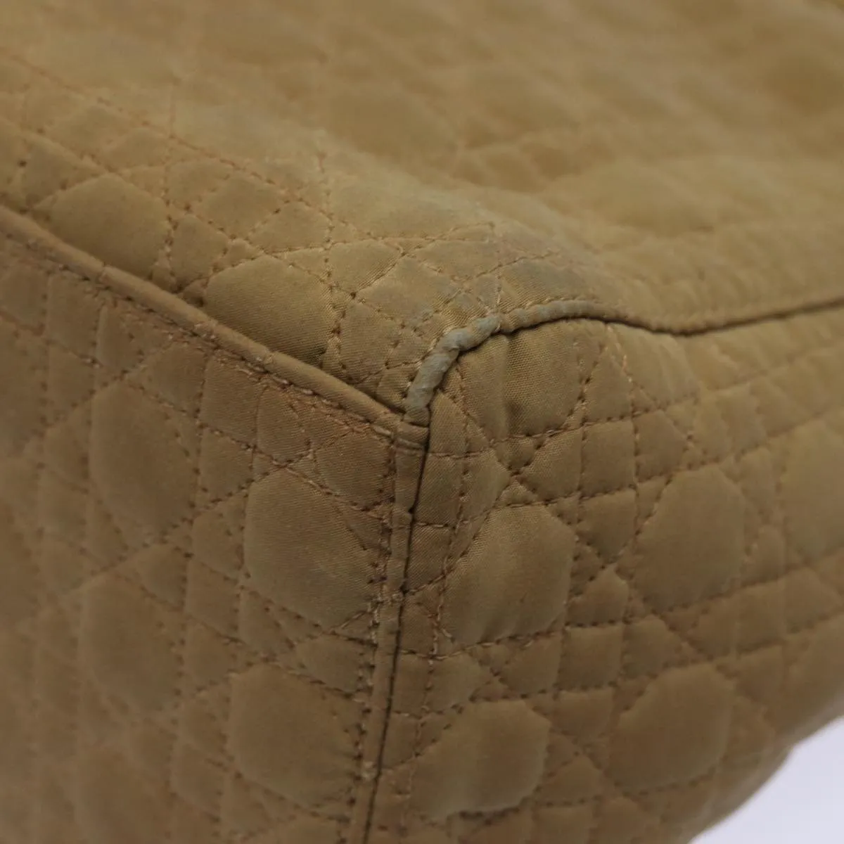 CHRISTIAN DIOR Lady Dior Canage Hand Bag Nylon Beige Auth bs15406