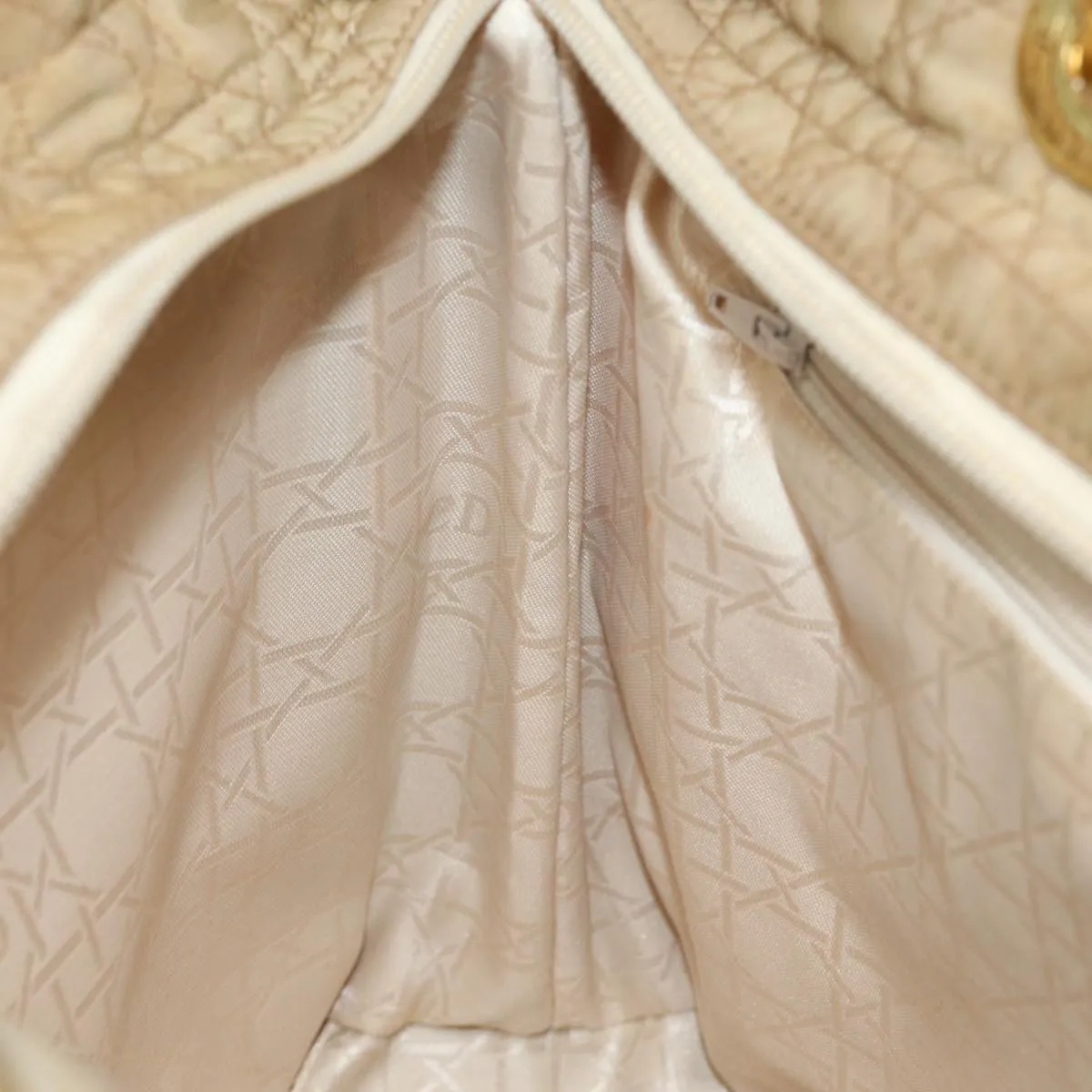 CHRISTIAN DIOR Lady Dior Canage Hand Bag Nylon Beige Auth bs15406