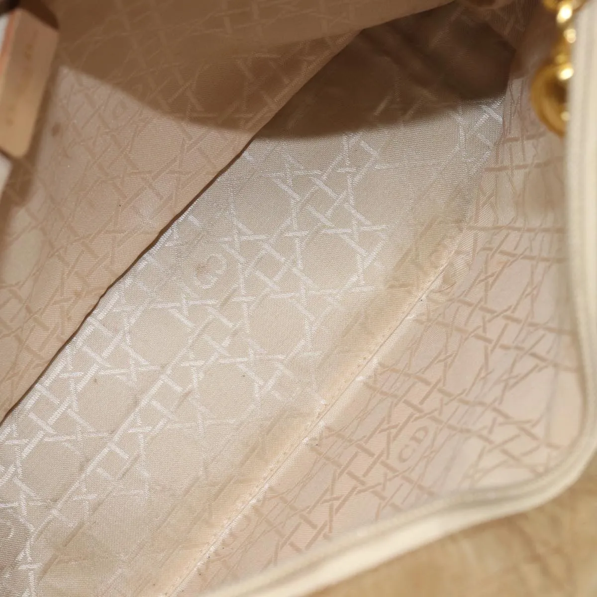 CHRISTIAN DIOR Lady Dior Canage Hand Bag Nylon Beige Auth bs15406