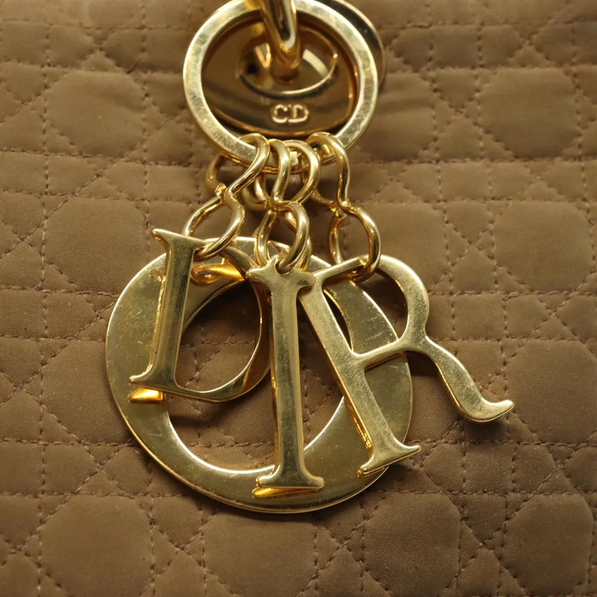 CHRISTIAN DIOR Lady Dior Canage Hand Bag Nylon Beige Auth bs15406