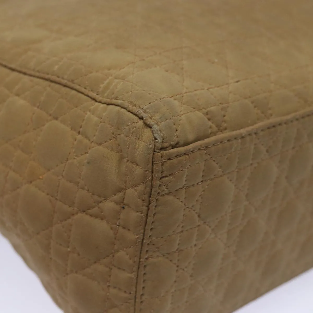 CHRISTIAN DIOR Lady Dior Canage Hand Bag Nylon Beige Auth bs15406