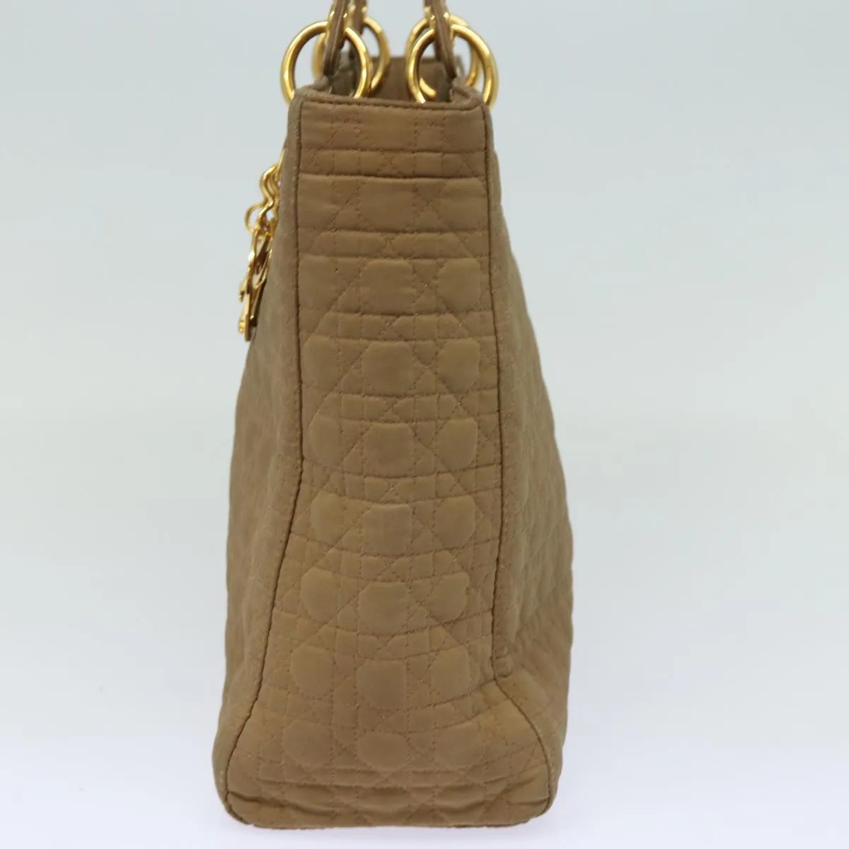 CHRISTIAN DIOR Lady Dior Canage Hand Bag Nylon Beige Auth bs15406