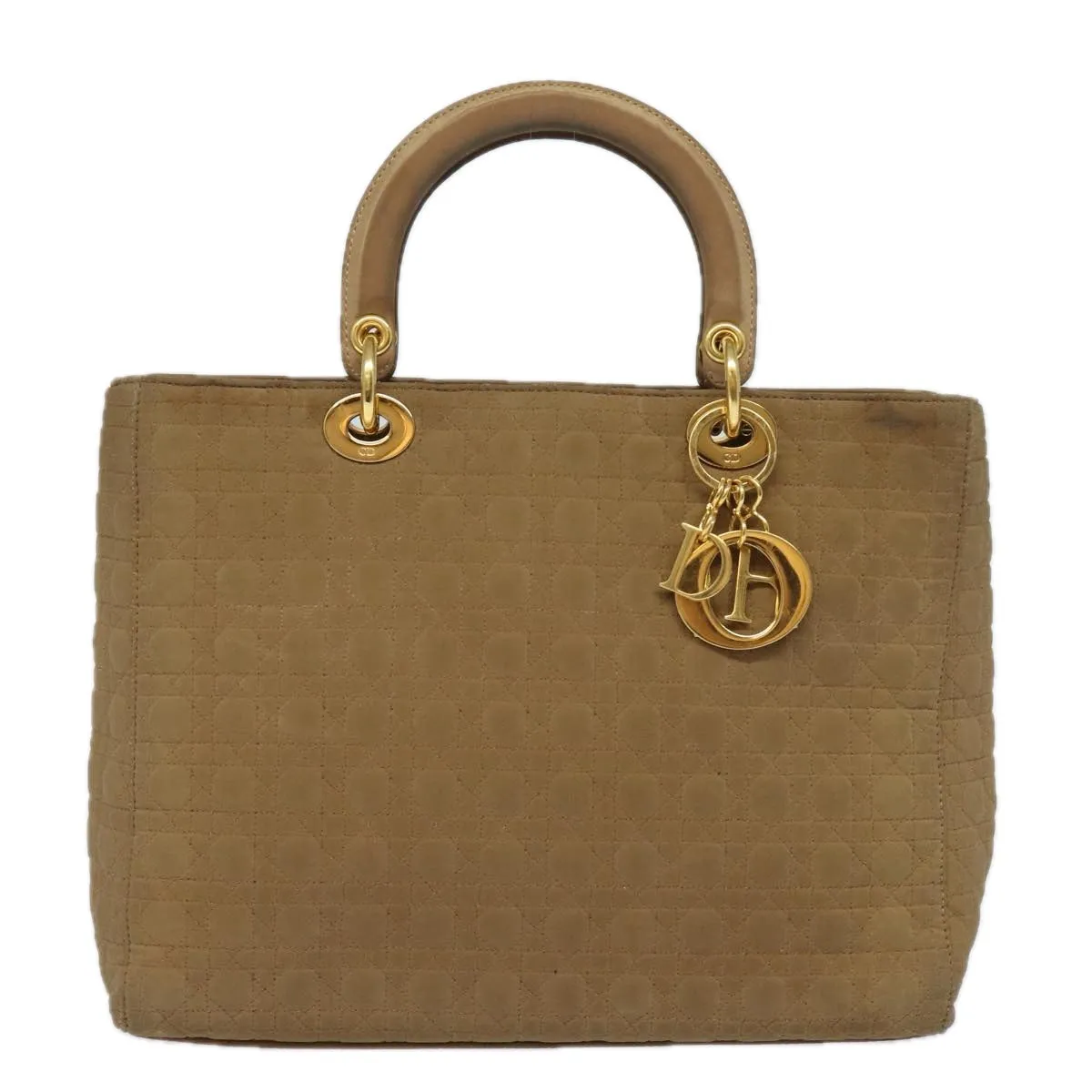 CHRISTIAN DIOR Lady Dior Canage Hand Bag Nylon Beige Auth bs15406