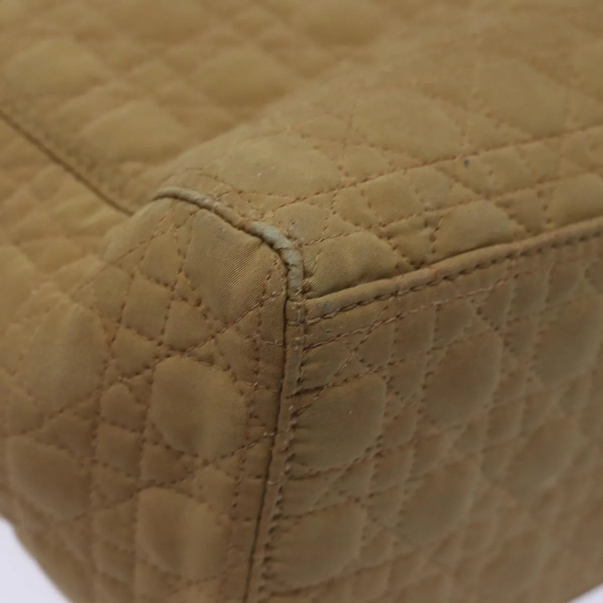 CHRISTIAN DIOR Lady Dior Canage Hand Bag Nylon Beige Auth bs15406