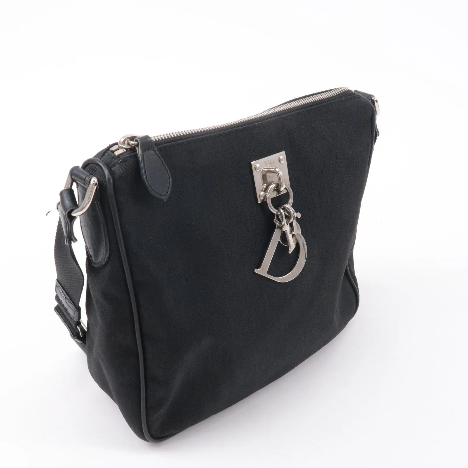 Christian Dior Lovely Canvas Leather Shoulder Bag Black