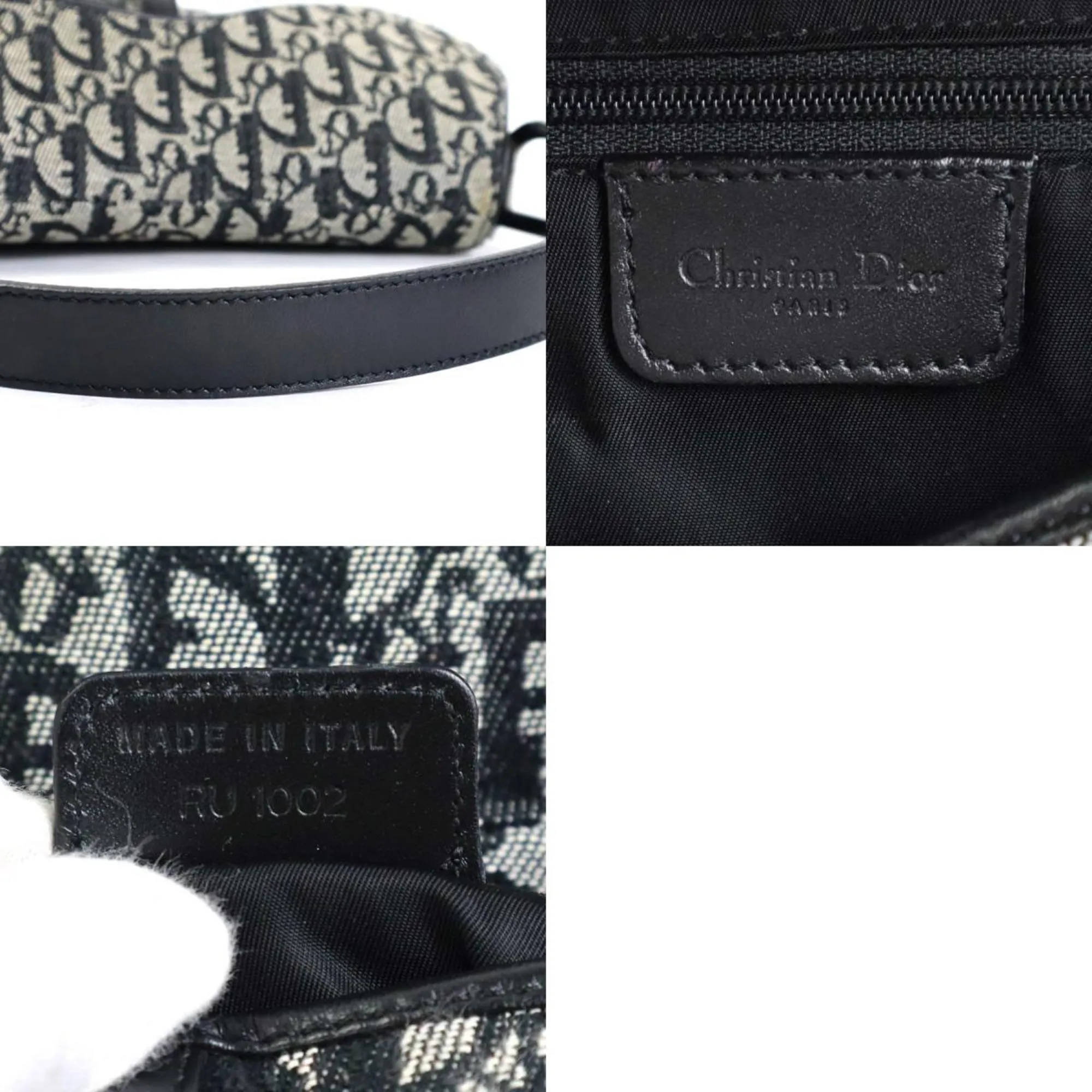 CHRISTIAN DIOR Shoulder Bag Trotter Double Saddle Canvas/Leather Gray/Black Silver Ladies
