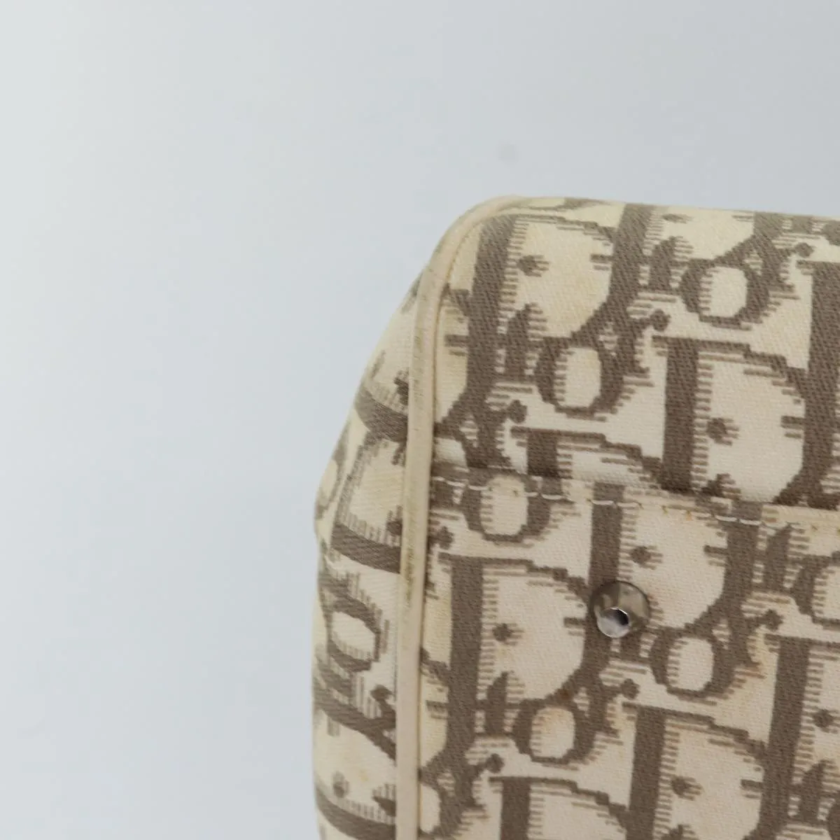 CHRISTIAN DIOR Trotter Canvas Flower Embroidery Hand Bag Beige Auth ep4471