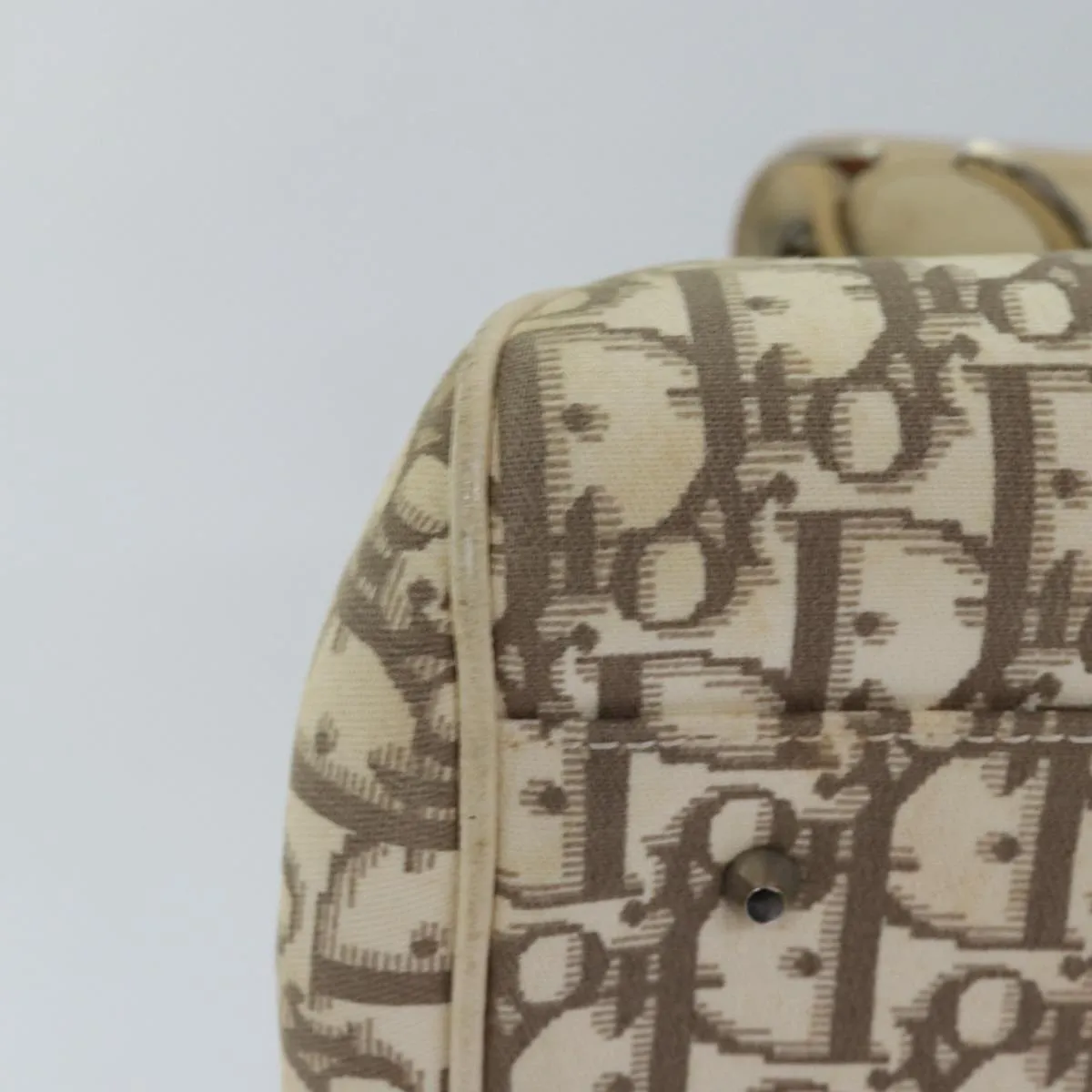 CHRISTIAN DIOR Trotter Canvas Flower Embroidery Hand Bag Beige Auth ep4471