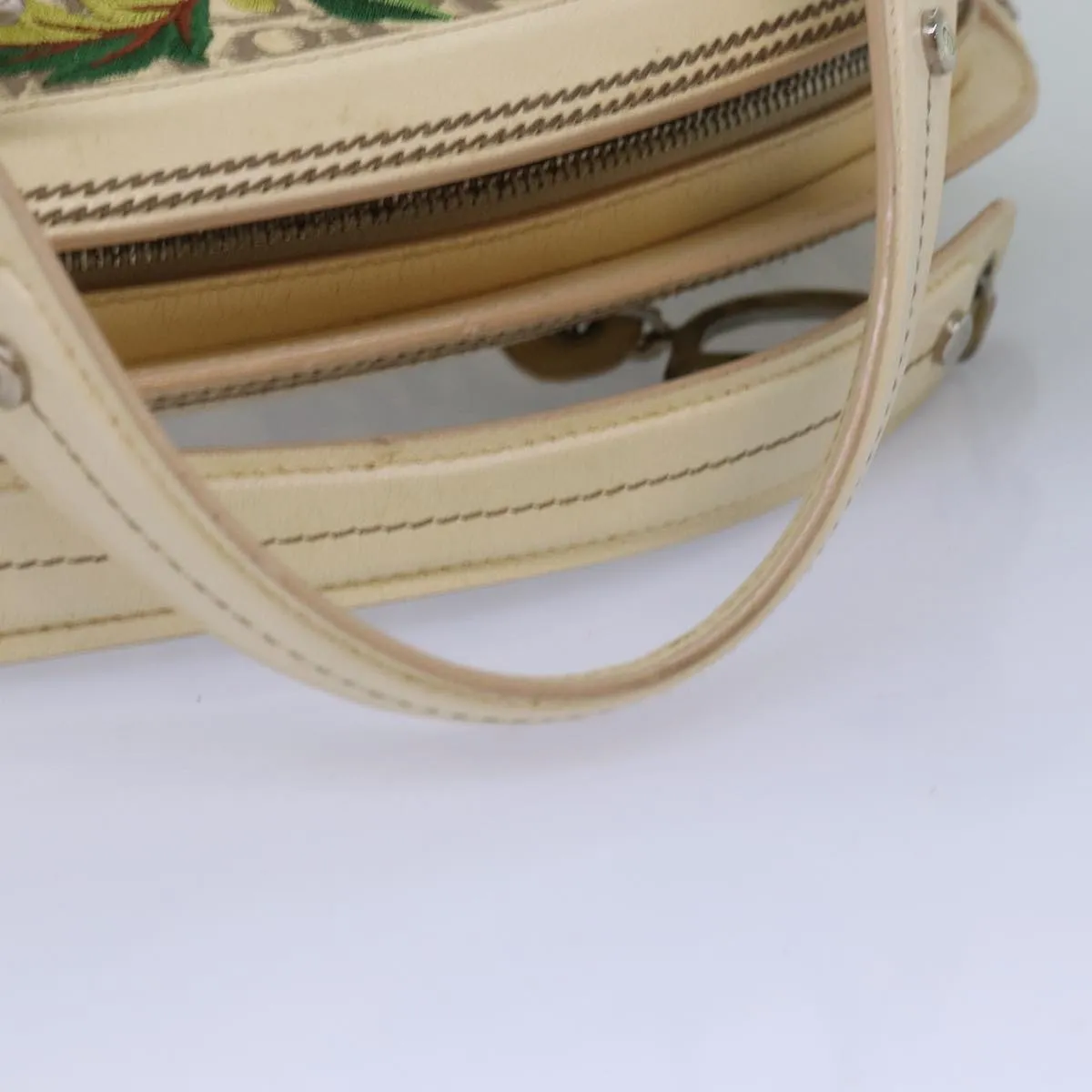 CHRISTIAN DIOR Trotter Canvas Flower Embroidery Hand Bag Beige Auth ep4471