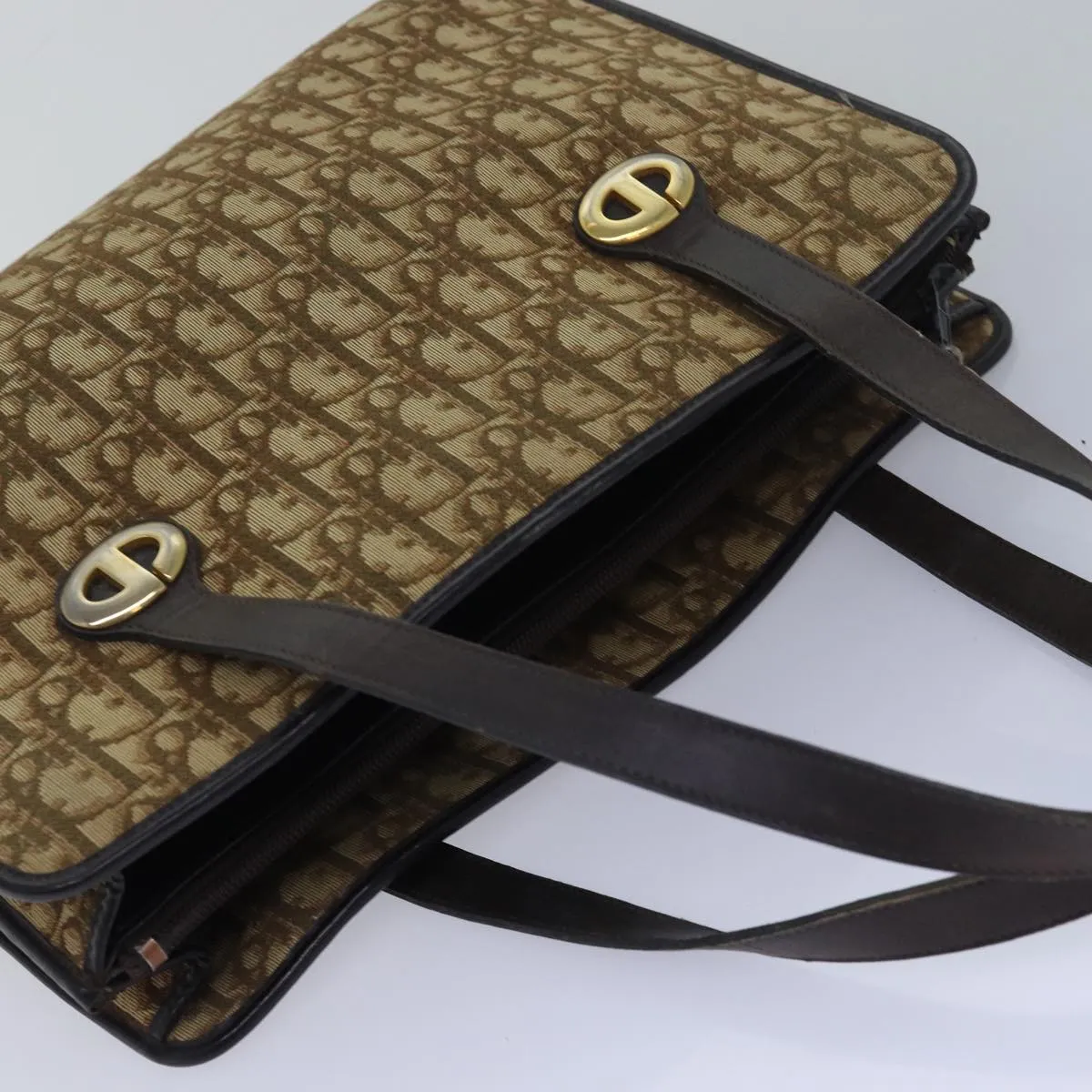 CHRISTIAN DIOR Trotter Canvas Hand Bag Brown Auth ep4751