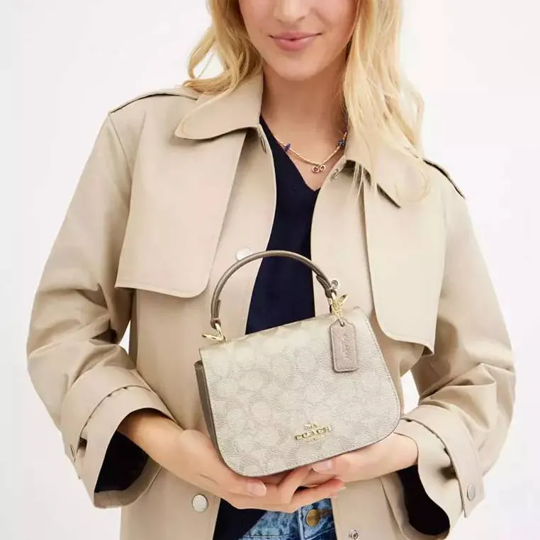 Coach Lysa Top Handle Bag In Signature Canvas - Gold/Champagne Multi | Coach 珠光經典印花拼真皮斜揹包 - Gold/Champagne Multi