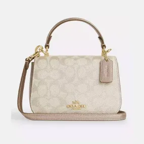 Coach Lysa Top Handle Bag In Signature Canvas - Gold/Champagne Multi | Coach 珠光經典印花拼真皮斜揹包 - Gold/Champagne Multi