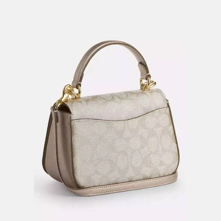 Coach Lysa Top Handle Bag In Signature Canvas - Gold/Champagne Multi | Coach 珠光經典印花拼真皮斜揹包 - Gold/Champagne Multi