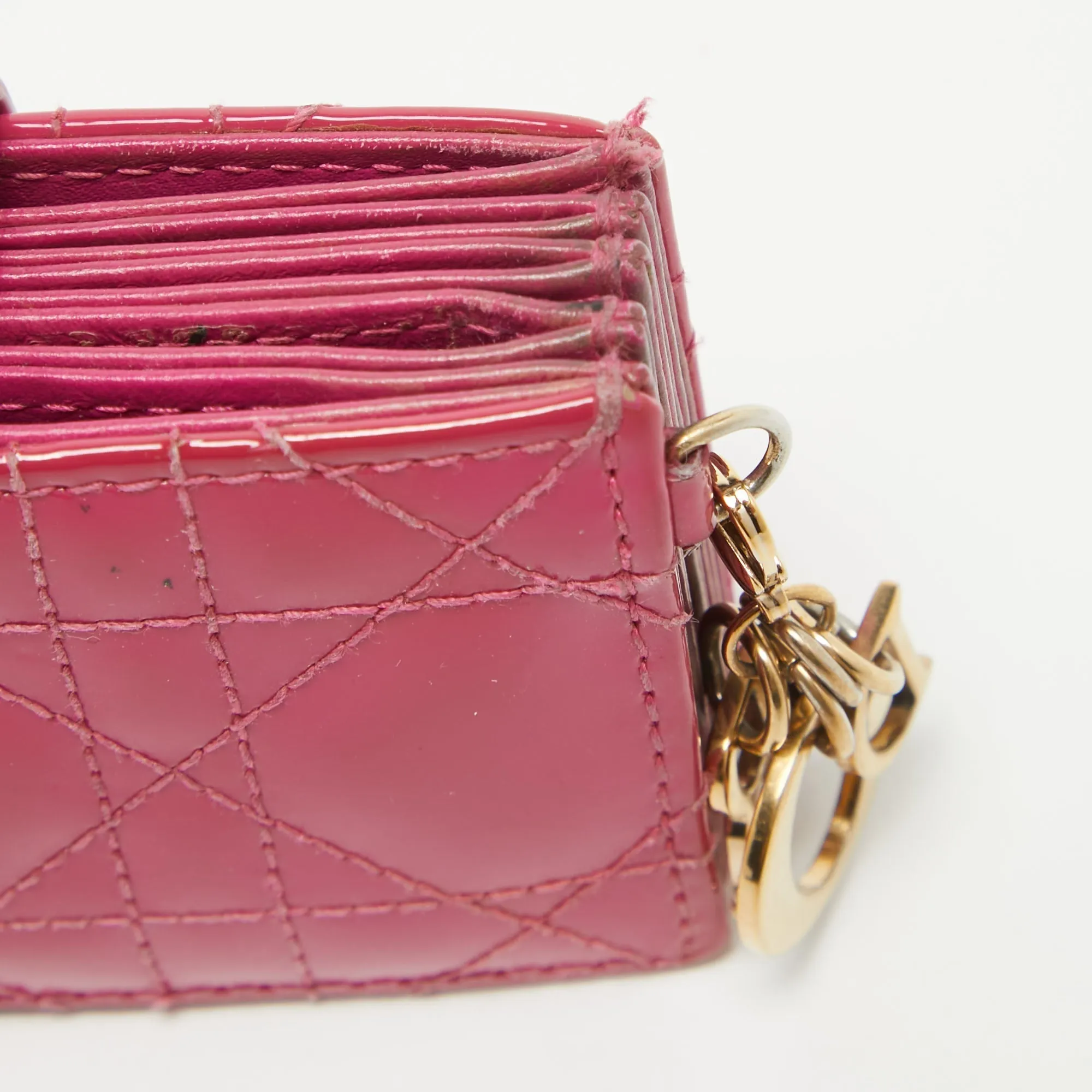 DIOR Pink Cannage Patent Leather Lady  5 Gusset Card Holder