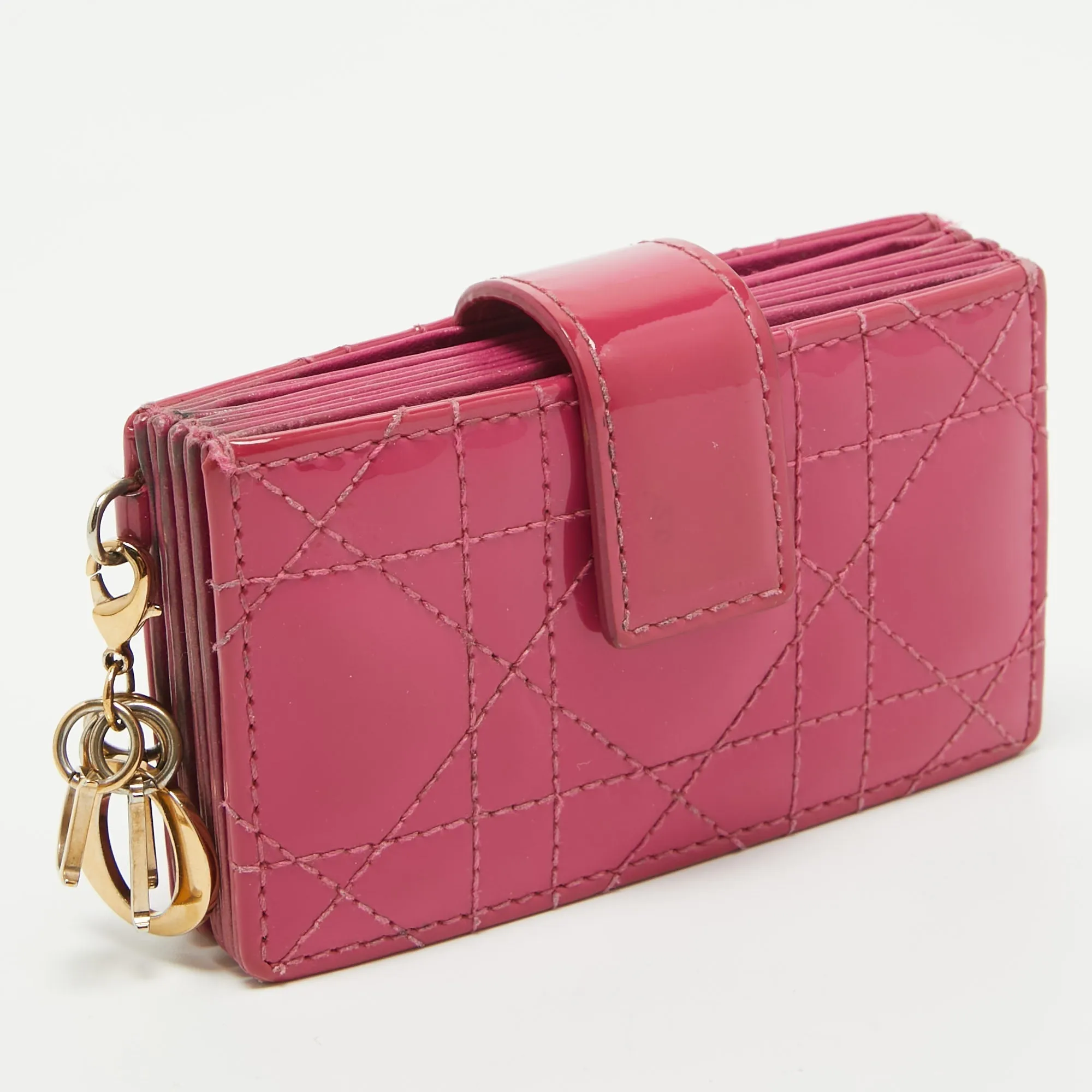 DIOR Pink Cannage Patent Leather Lady  5 Gusset Card Holder