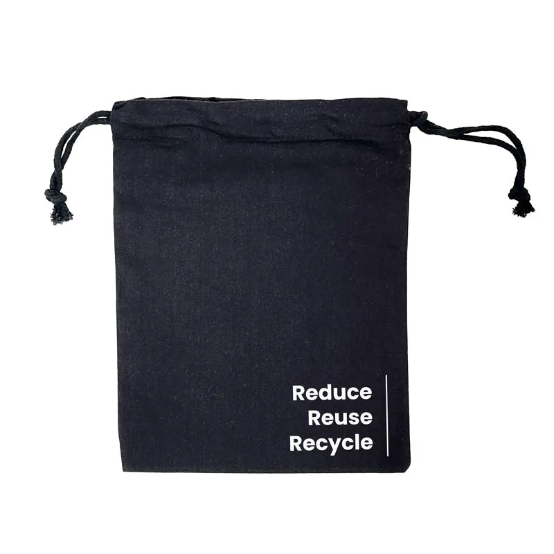 Ecobags Medium Black Calico Drawstring Bag