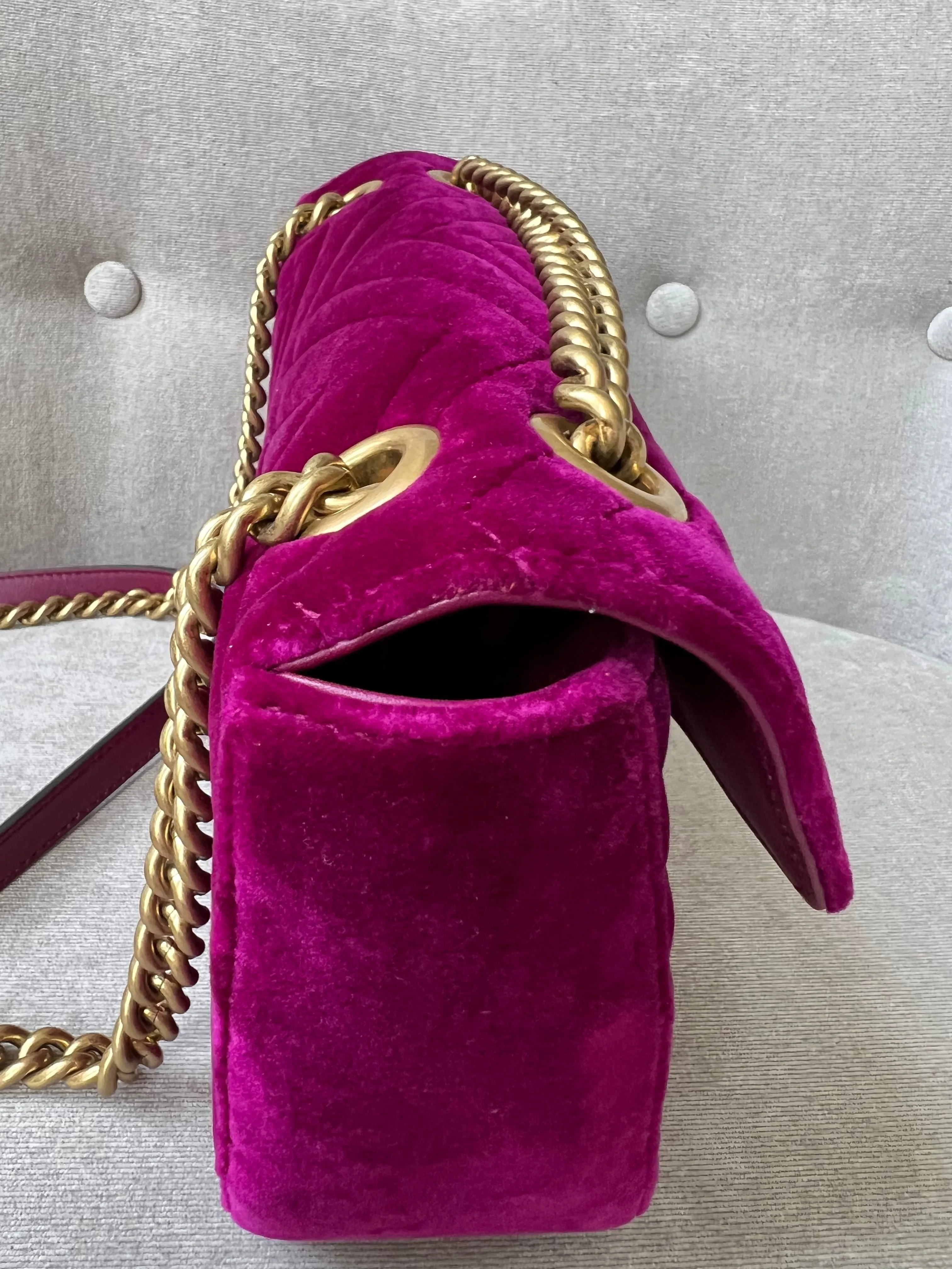 Gucci GG Fuschia Velvet tMarmont Small Shoulder Bag (RRP £1490)