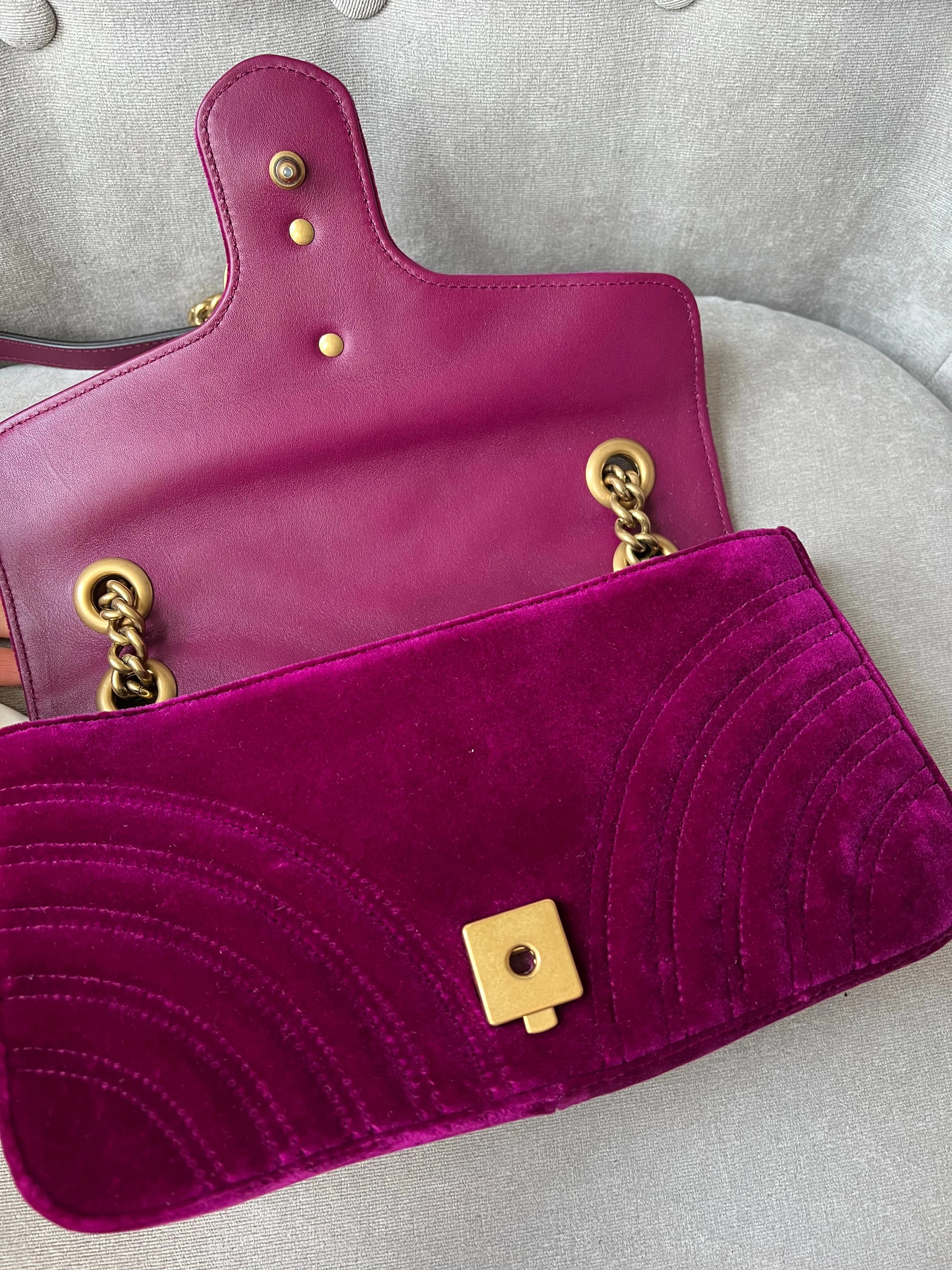 Gucci GG Fuschia Velvet tMarmont Small Shoulder Bag (RRP £1490)