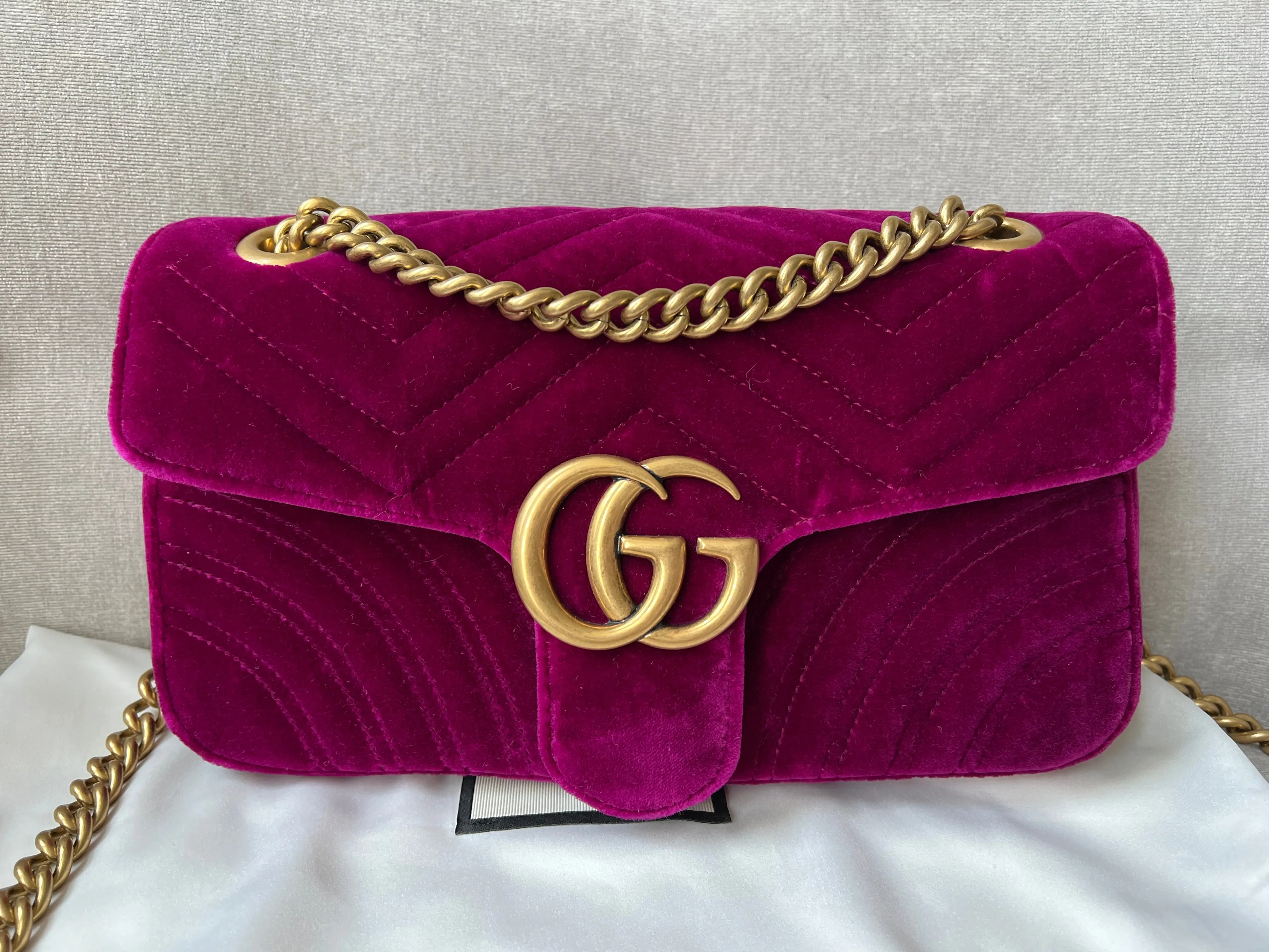 Gucci GG Fuschia Velvet tMarmont Small Shoulder Bag (RRP £1490)